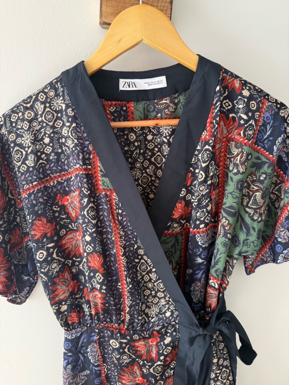 Zara Navy Mix-Print Wrap Dress - Picture 3 of 6